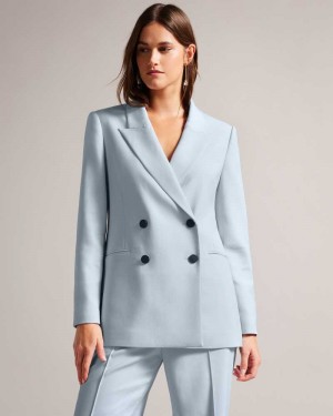 Baby Blue Ted Baker Hildia Longline Double Breasted Jacket | ZA0001102