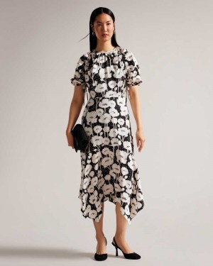 Black Ted Baker Abriee Puff Sleeve Midi Dress | ZA0000131