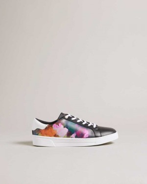 Black Ted Baker Artoh Art Print Leather Cupsole Sneakers | ZA0001718