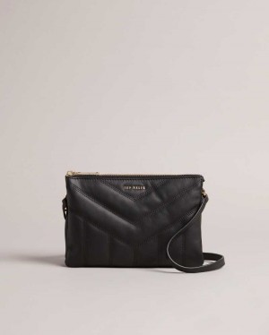 Black Ted Baker Ayasini Quilted Puffer Crossbody Bag | ZA0000293