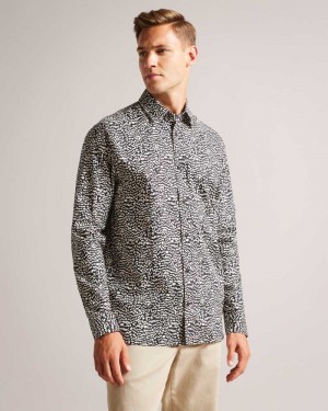 Black Ted Baker Bramley Long Sleeve Abstract Printed Texture Shirt | ZA0001021