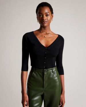 Black Ted Baker Casela Cropped V Front Cardigan | ZA0000791