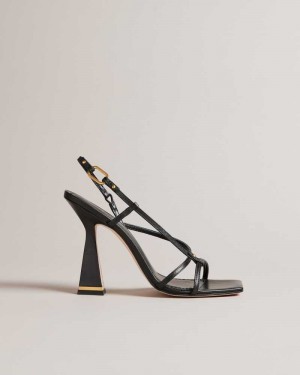 Black Ted Baker Cayena Strappy Geometric Heeled Sandals | ZA0001651