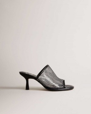 Black Ted Baker Celya Crystal Mesh Heeled Sandals | ZA0001648