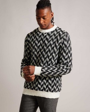 Black Ted Baker Chalke Wool Blend Chevron Knit Jumper | ZA0000694