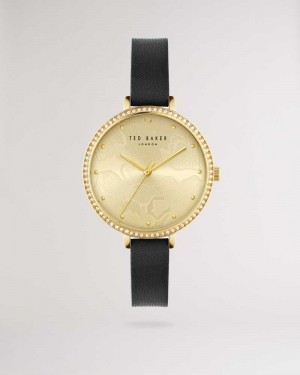 Black Ted Baker Chessa Crystal Embellished Watch With Vegan Leather Strap | ZA0002190