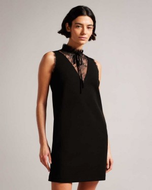 Black Ted Baker Chharis Shirt Dress With Lace Panels | ZA0000183