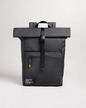 Black Ted Baker Clime Rubberised Rolltop Backpack | ZA0000282