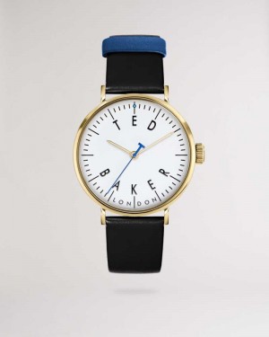 Black Ted Baker Cloque Metallic And Leather Watch | ZA0002098