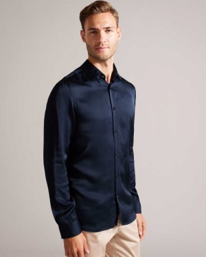 Black Ted Baker Corato Long Sleeve Lustrous Shirt | ZA0000990