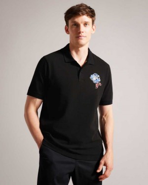 Black Ted Baker Crownn Short Sleeve Coronation Polo Shirt | ZA0000864