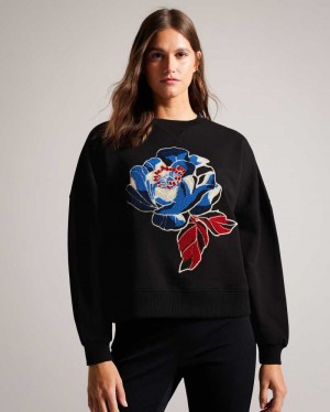 Black Ted Baker Danella Embroidered Coronation Jumper | ZA0000759