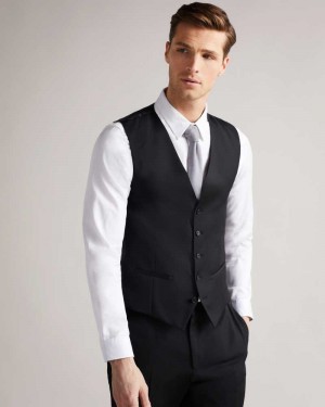 Black Ted Baker Dundews Slim Black Twill Suit Waistcoat | ZA0001145