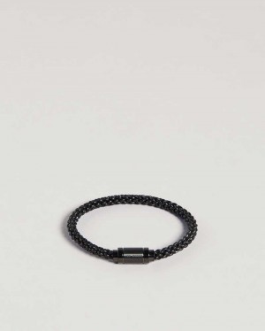 Black Ted Baker Duran Leather Woven Bracelet | ZA0002100