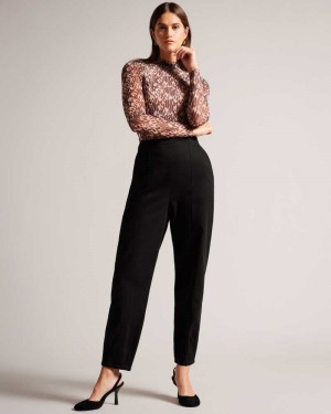 Black Ted Baker Eliona Barrel Trousers With Pin Tuck Detail | ZA0001491