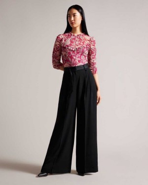 Black Ted Baker Eliziie Wide Leg Trousers With Pleat Detail | ZA0001514