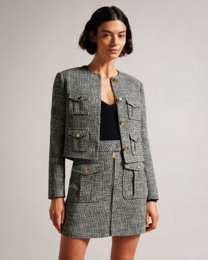 Black Ted Baker Faraae Cropped Boucle Jacket | ZA0001130