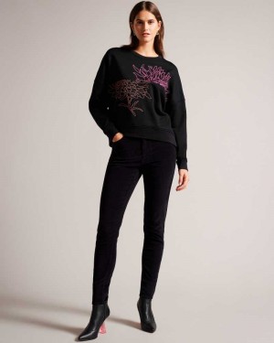 Black Ted Baker Genno Graphic Sweatshirt | ZA0001402