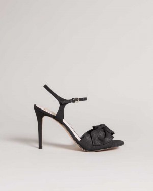 Black Ted Baker Heevia Moire Satin Bow Heeled Sandals | ZA0001677