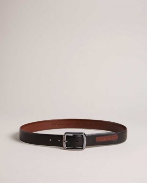 Black Ted Baker Jaims Contrast Detail Leather Belt | ZA0001778