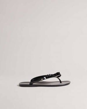 Black Ted Baker Jassey Bow Flip Flops | ZA0001189