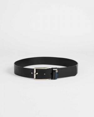 Black Ted Baker Keepsak Contrast Detail Leather Belt | ZA0001755