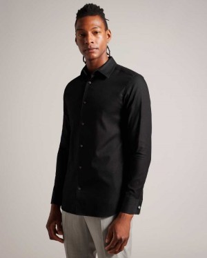 Black Ted Baker Lecce Long Sleeve Textured Stripe Shirt | ZA0001010