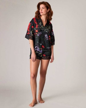 Black Ted Baker Lillth Floral Print Pyjama Set | ZA0000821