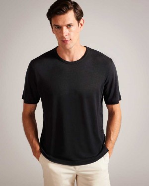 Black Ted Baker Linlo Short Sleeve Linen T-Shirt | ZA0001260