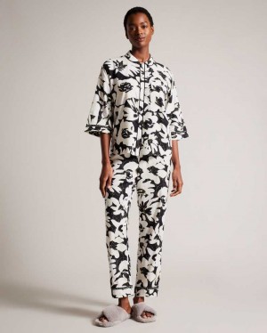 Black Ted Baker Lupita Floral Button Through Pyjama Set | ZA0000826