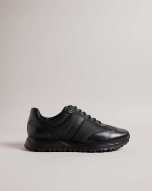 Black Ted Baker Marckus Leather Light Sole Sneakers | ZA0001712