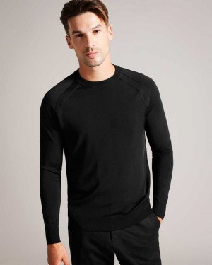 Black Ted Baker Maywo Long Sleeve Saddle Shoulder Jumper | ZA0000705