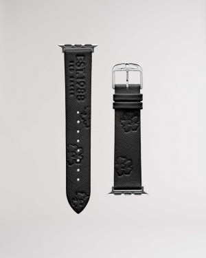 Black Ted Baker Melanib Leather Magnolia Apple Watch Strap | ZA0002191