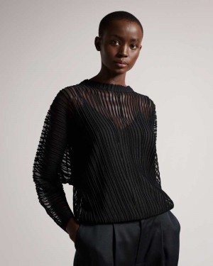 Black Ted Baker Nellay Sheer Striped Knit Jumper | ZA0000700