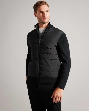 Black Ted Baker Oberan Long Sleeve Quilted Funnel Neck Jacket | ZA0000622