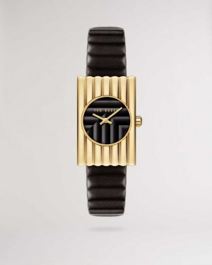 Black Ted Baker Otolee Rectangle Framed Leather Watch | ZA0002206