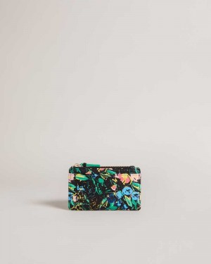 Black Ted Baker Parcena Flirty Texture Magnolia Zip Card Holder | ZA0000338