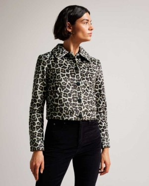 Black Ted Baker Pelham Cropped Leopard Print Jacket | ZA0000627