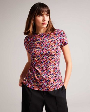 Black Ted Baker Phebie Confetti Print T-Shirt | ZA0001291