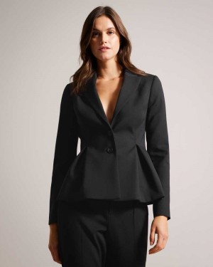 Black Ted Baker Philiya Peplum Waist Suit Jacket | ZA0000657