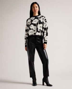 Black Ted Baker Pipha Cropped Jacquard Knitted Jumper | ZA0000772