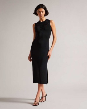 Black Ted Baker Polyan Stitch Detailed Bodycon Dress | ZA0000106