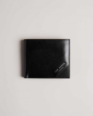 Black Ted Baker Prugs Embossed Corner Leather Bifold Coin Wallet | ZA0000500