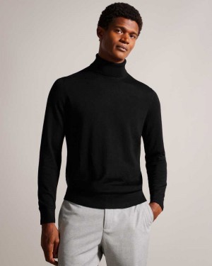 Black Ted Baker Rainger Merino Wool Roll Neck Jumper | ZA0000722