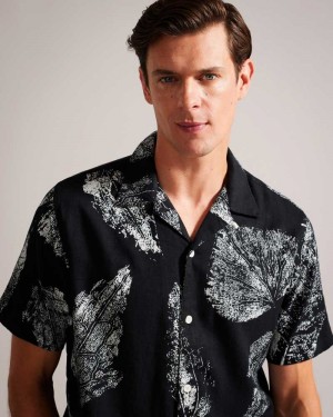 Black Ted Baker Rialto Photographic Leaf PrinT-Shirt | ZA0001342