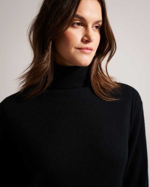 Black Ted Baker Ruthell Organic Cashmere Roll Neck Jumper | ZA0000688