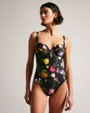 Black Ted Baker Saffiey Floral Balconette Swimming Costume | ZA0001176