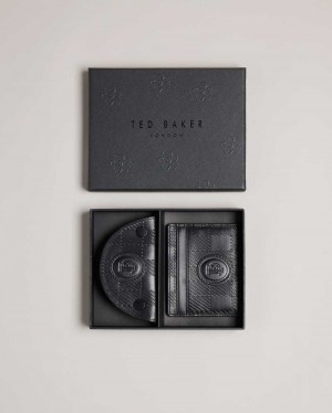 Black Ted Baker Sharet Leather Check Key And Card Holder | ZA0000336