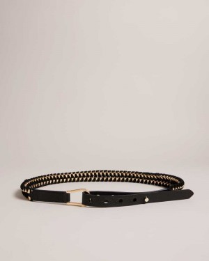 Black Ted Baker Sheema Chain Woven Equestrian Belt | ZA0001799