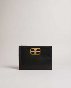 Black Ted Baker Tikila Statement Hardware Clutch | ZA0000310